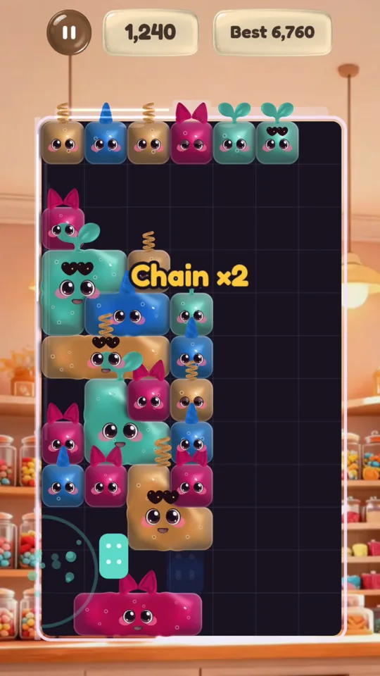 A crowded board mid-chain, with the Chain x2 call-out
